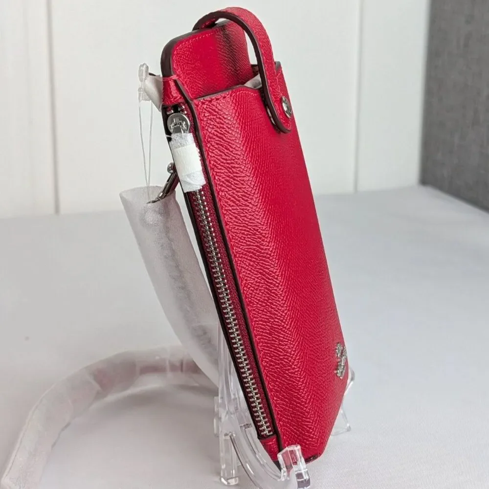 Coach North South Phone Crossbody In Crossgrain Leather - Candy Apple (red), NWT